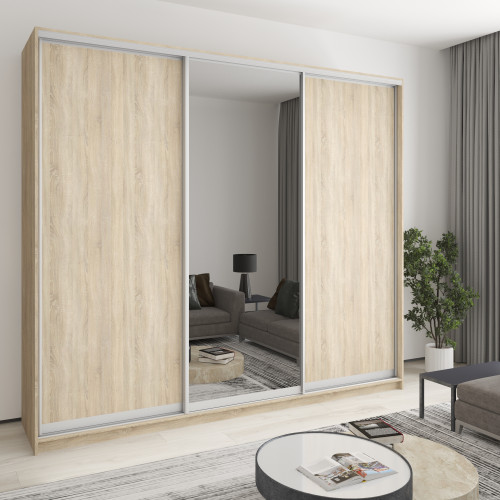 MebelStar Three-door wardrobe Combo AL 2DSP/Mirror Sonoma Oak, 270x60x240 cm (MBS-2133)