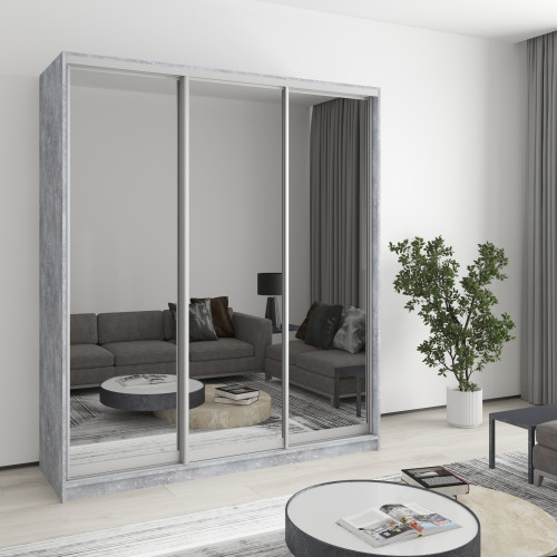 MebelStar Three-door wardrobe Standard AL 3 Mirrors Concrete, 180x60x210 cm (MBS-3016)