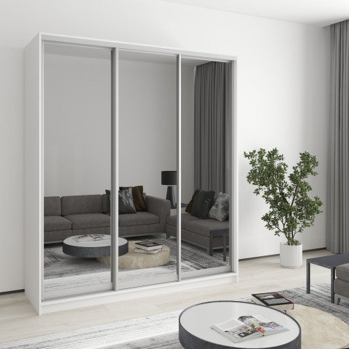 MebelStar Three-door wardrobe Standard AL 3 Mirrors Alaska white, 180x45x210 cm (MBS-2962)
