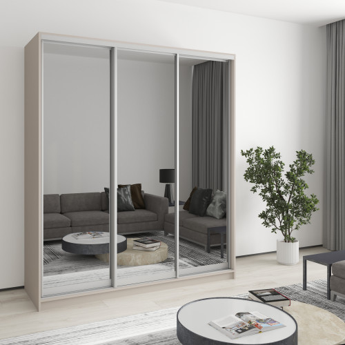 MebelStar Three-door wardrobe Standard AL 3 Mirrors Cashmere, 180x45x210 cm (MBS-2998)