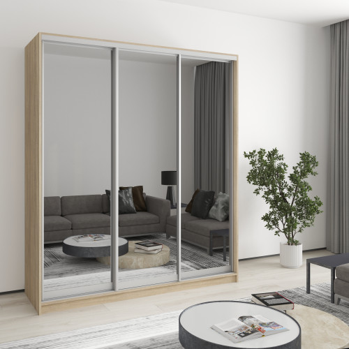 MebelStar Three-door wardrobe Standard AL 3 Mirrors Sonoma oak, 180x45x240 cm (MBS-1585)