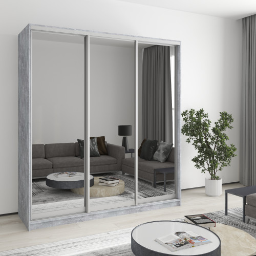 MebelStar Three-door wardrobe Standard AL 3 Mirrors Concrete, 190x60x210 cm (MBS-3017)