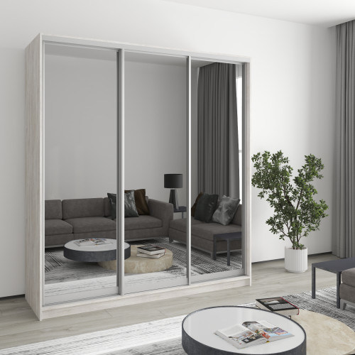 MebelStar Three-door wardrobe Combo AL 3 Mirrors Alaska gray, 190x60x240 cm (MBS-1794)