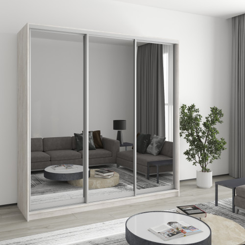 MebelStar Three-door wardrobe Combo AL 3 Mirrors Alaska gray, 200x60x240 cm (MBS-1795)