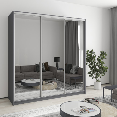 MebelStar Three-door wardrobe Combo AL 3 Mirrors Anthracite, 200x60x240 cm (MBS-1779)