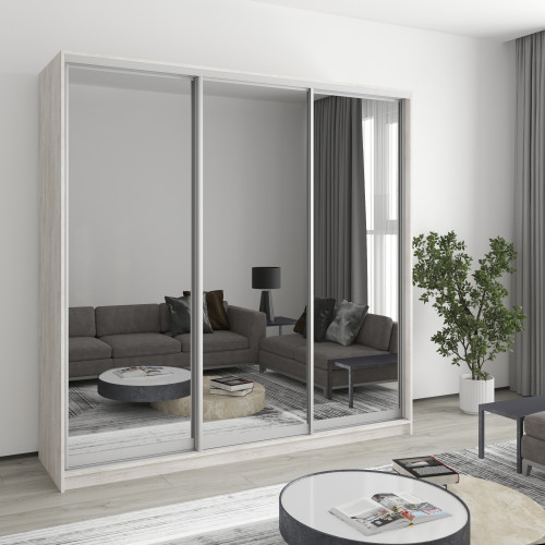 Шкаф-купе трехдверный MebelStar Стандарт AL 3 Зеркала 210x45x210 см Аляска серый (MBS-3025)