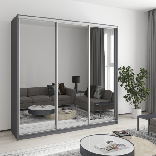 Шафа-купе тридверна MebelStar Стандарт AL 3 Дзеркала 210x45x210 см Антрацит (MBS-2977)
