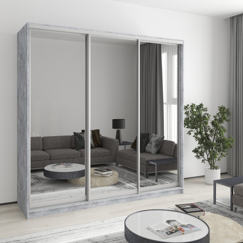 MebelStar Three-door wardrobe Combo AL 3 Mirrors Concrete, 210x45x210 cm (MBS-3273)