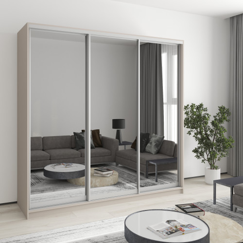 MebelStar Three-door wardrobe Standard AL 3 Mirrors Cashmere, 210x45x210 cm (MBS-3001)