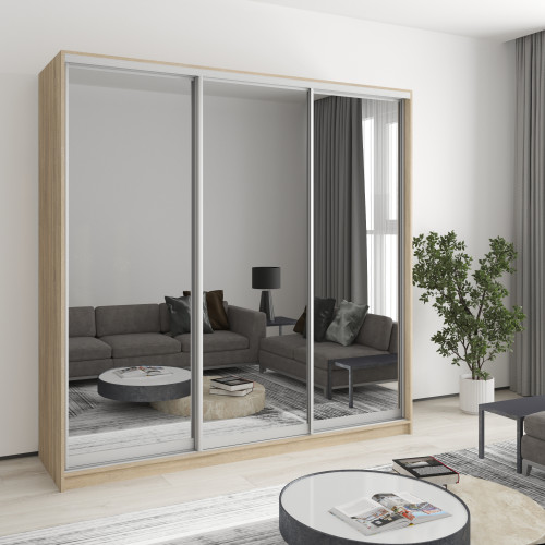 MebelStar Three-door wardrobe Standard AL 3 Mirrors Sonoma oak, 210x60x210 cm (MBS-2995)