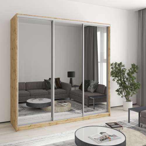 MebelStar Three-door wardrobe Combo AL 3 Mirrors Tahoe Oak, 210x45x210 cm (MBS-4284)