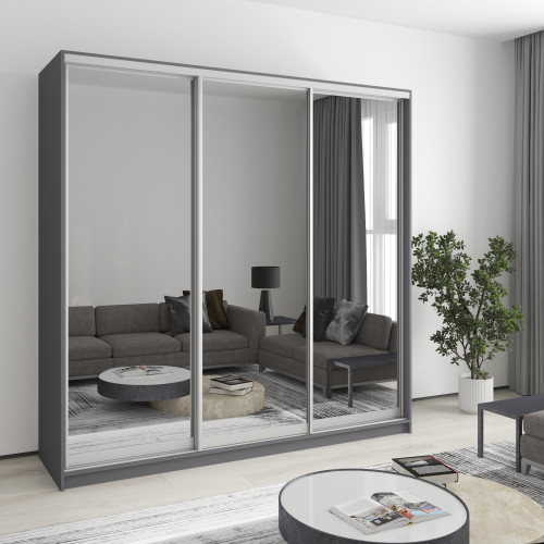 MebelStar Three-door wardrobe Standard AL 3 Mirrors Anthracite, 210x45x240 cm (MBS-1580)