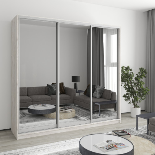 MebelStar Three-door wardrobe Standard AL 3 Mirrors Alaska gray, 220x45x210 cm (MBS-3026)