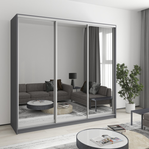 Шкаф-купе трехдверный MebelStar Стандарт AL 3 Зеркала 220x45x210 см Антрацит (MBS-2978)