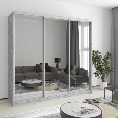 MebelStar Three-door wardrobe Standard AL 3 Mirrors Concrete, 220x60x210 cm (MBS-3020)