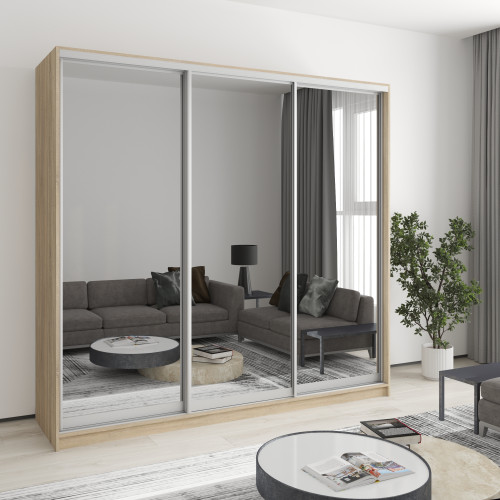 MebelStar Three-door wardrobe Standard AL 3 Mirrors Sonoma oak, 220x45x210 cm (MBS-2990)