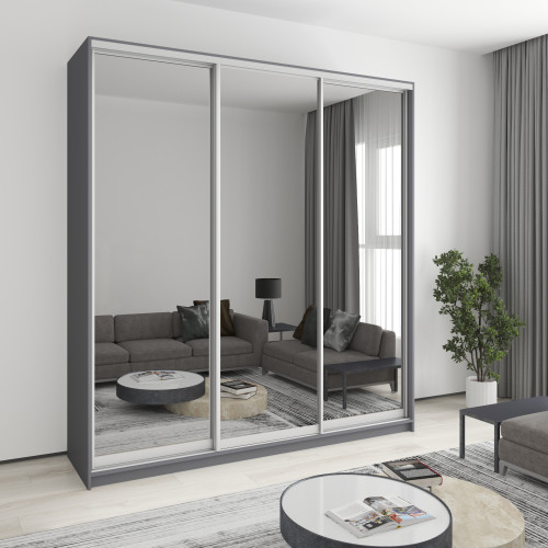 MebelStar Three-door wardrobe Standard AL 3 Mirrors Anthracite, 220x60x240 cm (MBS-1864)