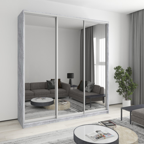 MebelStar Three-door wardrobe Standard AL 3 Mirrors Concrete, 220x45x240 cm (MBS-1874)
