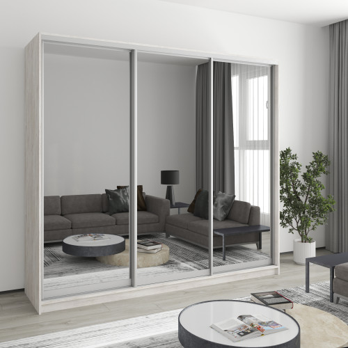 MebelStar Three-door wardrobe Combo AL 3 Mirrors Alaska gray, 230x45x210 cm (MBS-3283)