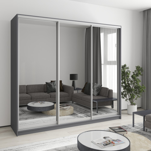 Шафа-купе тридверна MebelStar Комбо AL 3 Дзеркала 230x45x210 см Антрацит (MBS-3251)