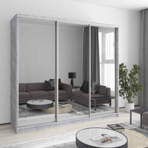 MebelStar Three-door wardrobe Standard AL 3 Mirrors Concrete, 230x60x210 cm (MBS-3021)
