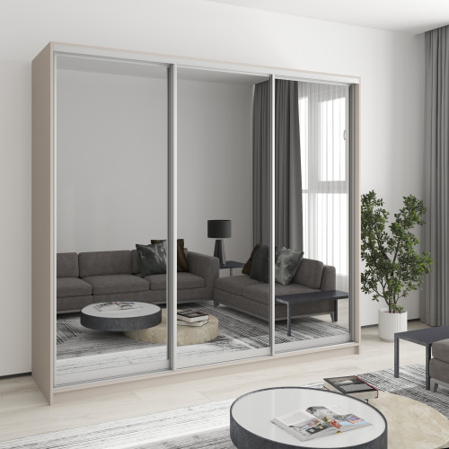 MebelStar Three-door wardrobe Standard AL 3 Mirrors Cashmere, 230x45x210 cm (MBS-3003)