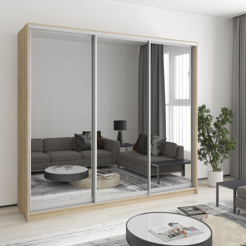 MebelStar Three-door wardrobe Standard AL 3 Mirrors Sonoma oak, 230x45x210 cm (MBS-2991)