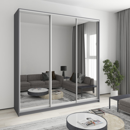 MebelStar Three-door wardrobe Combo AL 3 Mirrors Anthracite, 230x45x240 cm (MBS-2183)