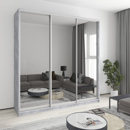 MebelStar Three-door wardrobe Standard AL 3 Mirrors Concrete, 230x60x240 cm (MBS-1877)