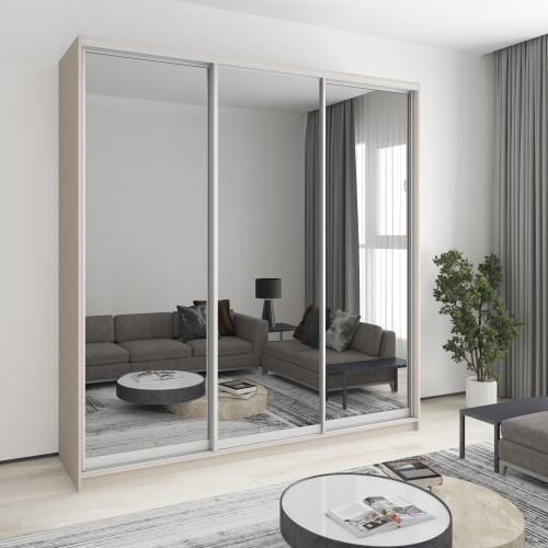 MebelStar Three-door wardrobe Combo AL 3 Mirrors Cashmere, 230x60x240 cm (MBS-2213)