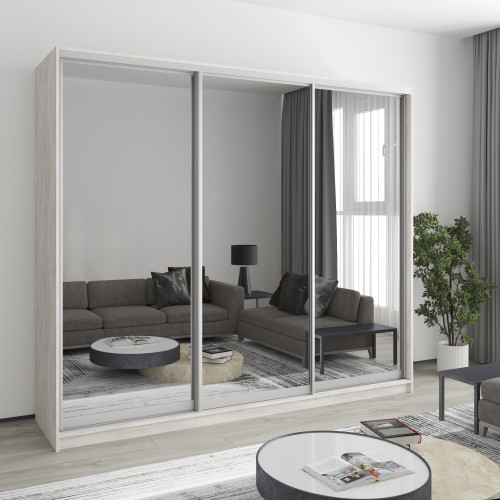 MebelStar Three-door wardrobe Combo AL 3 Mirrors Alaska gray, 240x60x210 cm (MBS-3428)