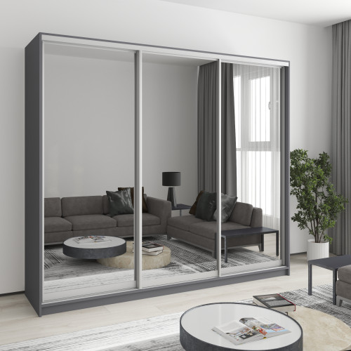 Шкаф-купе трехдверный MebelStar Уни AL 3 Зеркала 240x45x210 см Антрацит (MBS-3113)