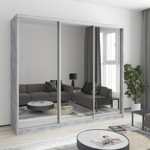 MebelStar Three-door wardrobe Combo AL 3 Mirrors Concrete, 240x60x210 cm (MBS-3420)