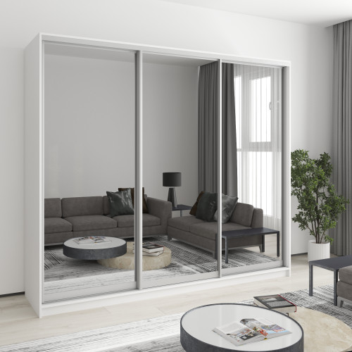 MebelStar Three-door wardrobe Combo AL 3 Mirrors Alaska white, 240x60x210 cm (MBS-3388)