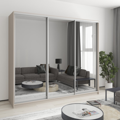 MebelStar Three-door wardrobe Uni AL 3 Mirrors Cashmere, 240x45x210 cm (MBS-3125)