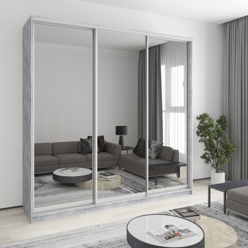 MebelStar Three-door wardrobe Combo AL 3 Mirrors Concrete, 240x60x240 cm (MBS-2226)