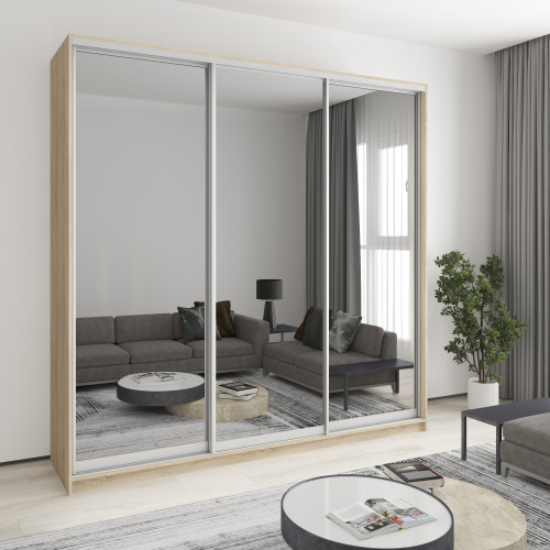 MebelStar Three-door wardrobe Combo AL 3 Mirrors Sonoma oak, 240x60x240 cm (MBS-2202)