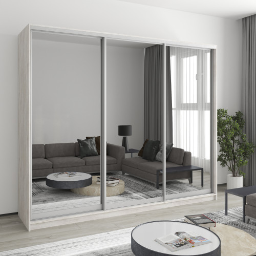 MebelStar Three-door wardrobe Combo AL 3 Mirrors Alaska gray, 250x60x210 cm (MBS-3429)