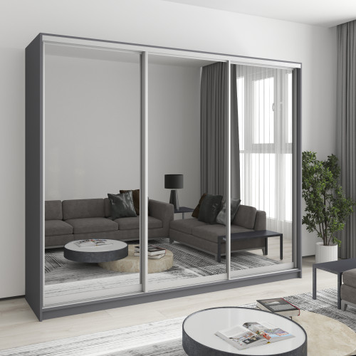 MebelStar Three-door wardrobe Combo AL 3 Mirrors Anthracite, 250x45x210 cm (MBS-3253)