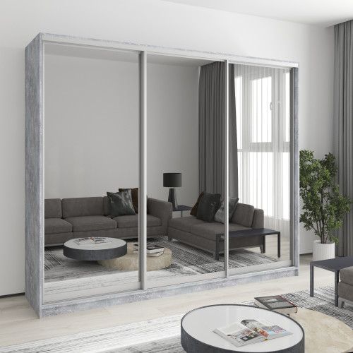 Шафа-купе тридверна MebelStar Уні AL 3 Дзеркала 250x45x210 см Бетон (MBS-3132)