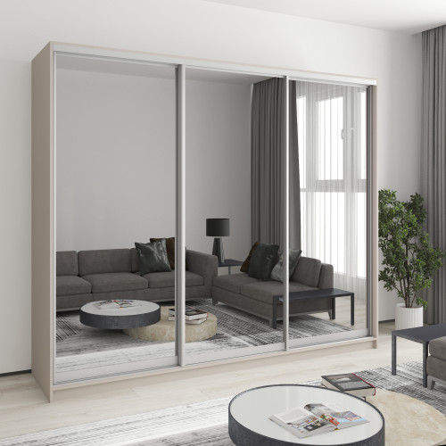 Шафа-купе тридверна MebelStar Уні AL 3 Дзеркала 250x60x210 см Кашемір (MBS-3129)