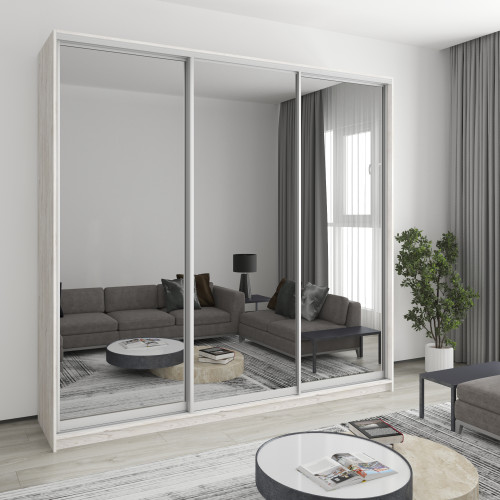 MebelStar Three-door wardrobe Combo AL 3 Mirrors Alaska gray, 250x60x240 cm (MBS-2239)