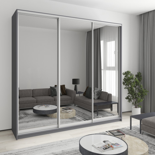 Шафа-купе тридверна MebelStar Уні AL 3 Дзеркала 250x45x240 см Антрацит (MBS-1987)