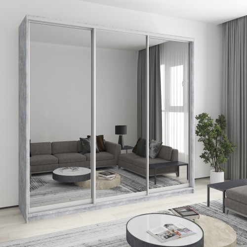 MebelStar Three-door wardrobe Combo AL 3 Mirrors Concrete, 250x60x240 cm (MBS-2227)