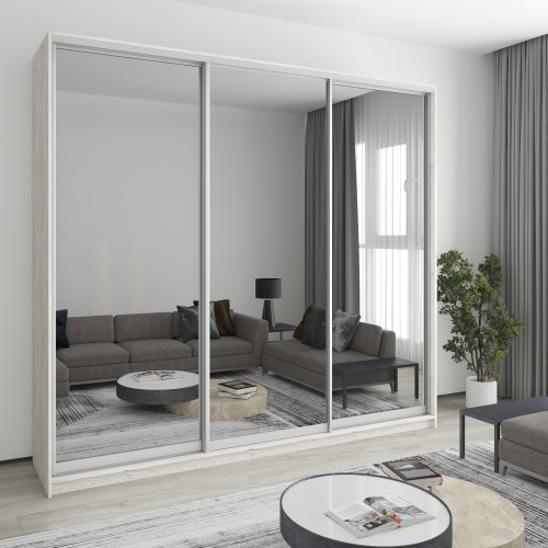 MebelStar Three-door wardrobe Uni AL 3 Mirrors Alaska gray, 260x45x240 cm (MBS-2020)