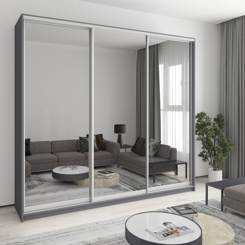 Шафа-купе тридверна MebelStar Комбо AL 3 Дзеркала 260x60x240 см Антрацит (MBS-2192)