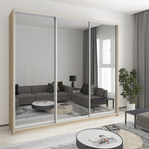 MebelStar Three-door wardrobe Combo AL 3 Mirrors Sonoma oak, 260x45x240 cm (MBS-2198)