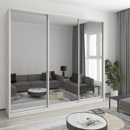 MebelStar Three-door wardrobe Combo AL 3 Mirrors Alaska gray, 270x60x240 cm (MBS-2241)