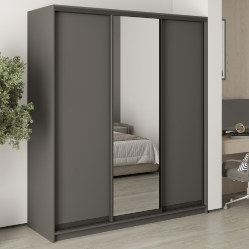 MebelStar Three-door wardrobe Standard BG 2DSP/Mirror Anthracite, 180x45x210 cm (MBS-8340)