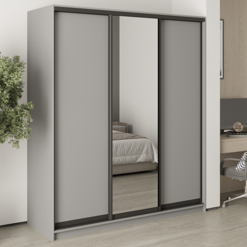 MebelStar Three-door wardrobe Standard BG 2DSP/Mirror Gray mouse, 180x45x210 cm (MBS-8412)